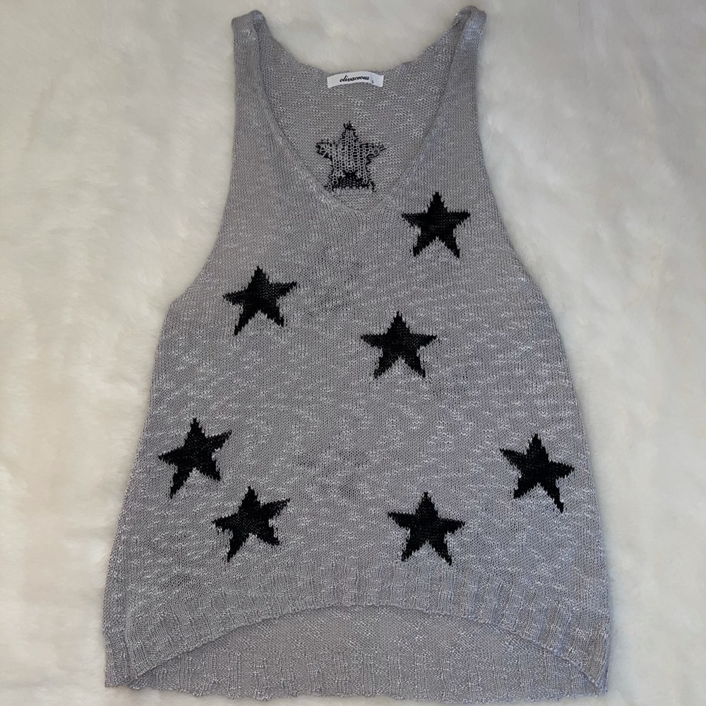 Olivaceous gray and black star sweater tank